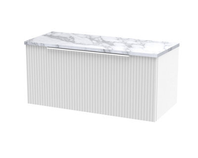 Balterley Tixall Fluted Wall Hung Vanity Unit With Laminate Worktop, Satin White, 800mm - image 1