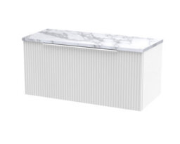 Balterley Tixall Fluted Wall Hung Vanity Unit With Laminate Worktop, Satin White, 800mm