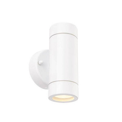 Luminosa Lighting Luminosa Palin 2 Light Outdoor Up Down Wall Light Gloss White, Glass Ip44, Gu10 - image 1