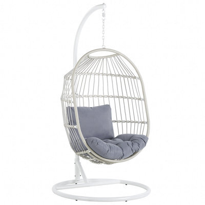 Beliani Hanging Chair With Stand Alba Pe Rattan White - image 1