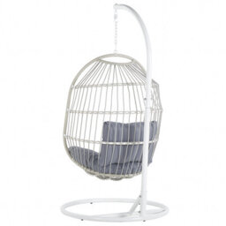 Beliani Hanging Chair With Stand Alba Pe Rattan White - thumbnail 6