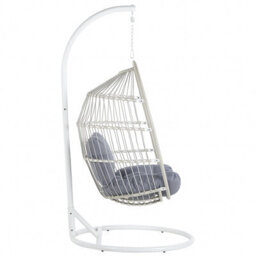 Beliani Hanging Chair With Stand Alba Pe Rattan White - thumbnail 5