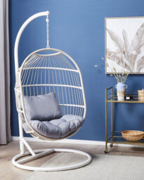 Beliani Hanging Chair With Stand Alba Pe Rattan White - thumbnail 2