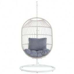 Beliani Hanging Chair With Stand Alba Pe Rattan White - thumbnail 4