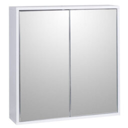 Modern White Wooden Bathroom Cabinet With Full Mirror Doors And Wall Mount Design