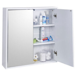Modern White Wooden Bathroom Cabinet With Full Mirror Doors And Wall Mount Design - thumbnail 2