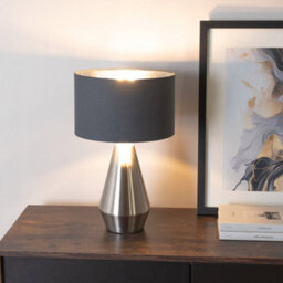 Valuelights Jax Chrome Dimmable Touch Table Lamp With Charcoal With Chrome Inner Lamp Shade And Led Bulb - thumbnail 1
