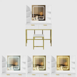 Kosy Koala Dressing Table Set With Led Mirror, Side Shelves And Stool - White And Gold For Bedroom - thumbnail 6