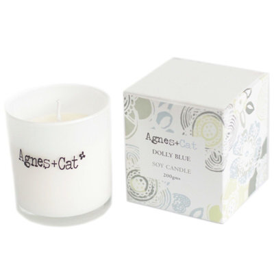 Serenityy Agnes + Cat Votive Candle Dolly Blue 200G - White Glass Votive With Embossed Silver Lid. - image 1