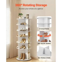 Vevor 6 Tiers Rotating Shoe Rack Tower, 360 Spinning Shoe Rack, Revolving Storage Round Carousel Display, Freestanding - thumbnail 2