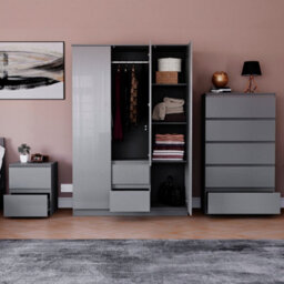 Lassic Vida Designs Glinton 3 Piece Grey Fsc Bedroom Set - (5 Drawer Chest, 3 Door Wardrobe, 2 Drawer Bedside Chest) - thumbnail 2