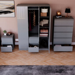 Lassic Vida Designs Glinton 3 Piece Grey Fsc Bedroom Set - (5 Drawer Chest, 3 Door Wardrobe, 2 Drawer Bedside Chest) - thumbnail 3