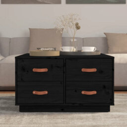 Berkfield Coffee Table Black 80X80X45 Cm Solid Wood Pine - thumbnail 3