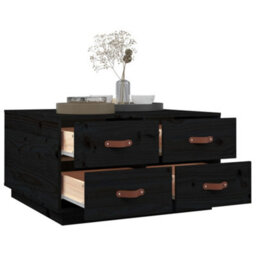 Berkfield Coffee Table Black 80X80X45 Cm Solid Wood Pine - thumbnail 5