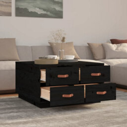 Berkfield Coffee Table Black 80X80X45 Cm Solid Wood Pine - thumbnail 4