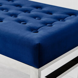 Furniturebox Uk Cambridge Modern Navy Blue Velvet & Silver Metal Bench - thumbnail 4