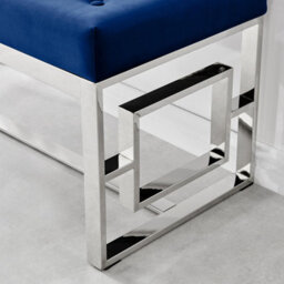 Furniturebox Uk Cambridge Modern Navy Blue Velvet & Silver Metal Bench - thumbnail 5