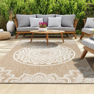 Homeart Outdoor Indoor Rug, Easy Clean, Uv Weather Resistant Rug For Patio, Gardenmandala Natural, Cream,80X150Cm - image 1