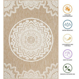 Homeart Outdoor Indoor Rug, Easy Clean, Uv Weather Resistant Rug For Patio, Gardenmandala Natural, Cream,80X150Cm - thumbnail 7