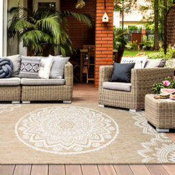 Homeart Outdoor Indoor Rug, Easy Clean, Uv Weather Resistant Rug For Patio, Gardenmandala Natural, Cream,80X150Cm - thumbnail 4