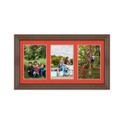 AK Frames 40X20Cm Walnut Classic Multi Photo Frame With Poppy Red Mount - Holds 3 Apertures (3X) 6X4 Photos