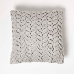 Homescapes Grace Pleated Grey Velvet Cushion - thumbnail 1
