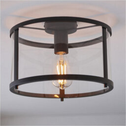 Loops 2 Pack Semi Flush Low Ceiling Light - Matt Black & Clear Glass - 10W Max Led E27 - thumbnail 3