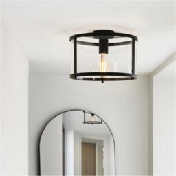 Loops 2 Pack Semi Flush Low Ceiling Light - Matt Black & Clear Glass - 10W Max Led E27 - thumbnail 4