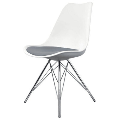 Fusion Living Soho White And Dark Grey Plastic Dining Chair With Chrome Metal Legs - image 1