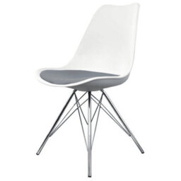 Fusion Living Soho White And Dark Grey Plastic Dining Chair With Chrome Metal Legs - thumbnail 1