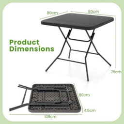 Square Folding Picnic Table 4-Person Patio Dining Table-Black 80 Cm - thumbnail 2