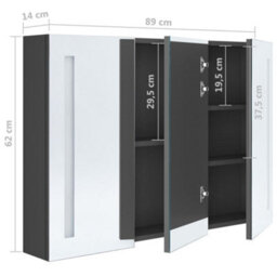 Berkfield Led Bathroom Mirror Cabinet 89X14X62 Cm Grey - thumbnail 8