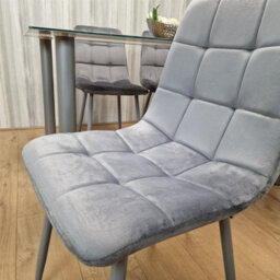 Kosy Koala Dining Table And 4 Chairs Modern Grey Glass Table With 4 Grey Velvet Chairs Dining Room Furniture - thumbnail 4