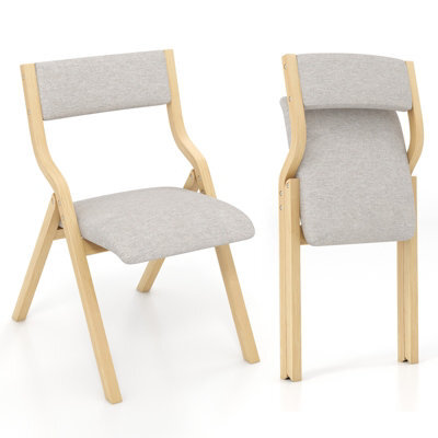 Costway Set Of 2 Padded Folding Chair Wooden Counter Dining Chairs W/ Linen Fabric Seat - image 1