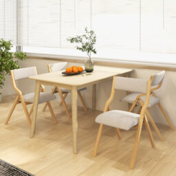 Costway Set Of 2 Padded Folding Chair Wooden Counter Dining Chairs W/ Linen Fabric Seat - thumbnail 4