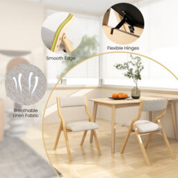 Costway Set Of 2 Padded Folding Chair Wooden Counter Dining Chairs W/ Linen Fabric Seat - thumbnail 7