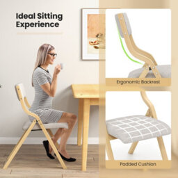 Costway Set Of 2 Padded Folding Chair Wooden Counter Dining Chairs W/ Linen Fabric Seat - thumbnail 5