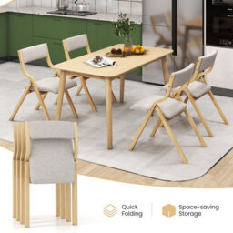 Costway Set Of 2 Padded Folding Chair Wooden Counter Dining Chairs W/ Linen Fabric Seat - thumbnail 6