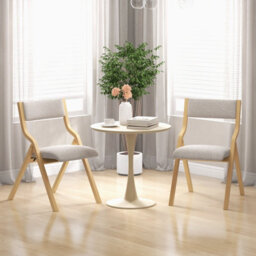 Costway Set Of 2 Padded Folding Chair Wooden Counter Dining Chairs W/ Linen Fabric Seat - thumbnail 3