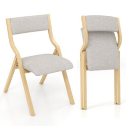 Costway Set Of 2 Padded Folding Chair Wooden Counter Dining Chairs W/ Linen Fabric Seat - thumbnail 1