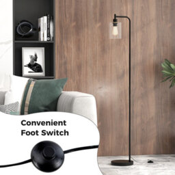 Costway Industrial Floor Lamp Standing Lamp With Hanging Glass Lampshade & Foot Switch Black - thumbnail 9