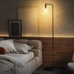 Costway Industrial Floor Lamp Standing Lamp With Hanging Glass Lampshade & Foot Switch Black - thumbnail 4