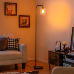 Costway Industrial Floor Lamp Standing Lamp With Hanging Glass Lampshade & Foot Switch Black