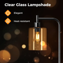 Costway Industrial Floor Lamp Standing Lamp With Hanging Glass Lampshade & Foot Switch Black - thumbnail 6