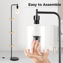 Costway Industrial Floor Lamp Standing Lamp With Hanging Glass Lampshade & Foot Switch Black - thumbnail 7