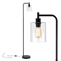 Costway Industrial Floor Lamp Standing Lamp With Hanging Glass Lampshade & Foot Switch Black - thumbnail 2