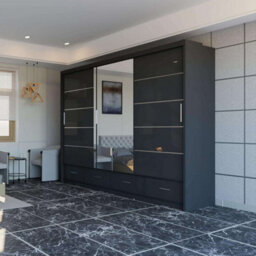 Sliding Wardrobes 4 u LTD Modern High Gloss And Mirrored Sliding Wardrobe Black 253Cm