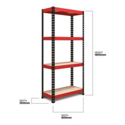 RB UK Rb Boss Garage Shelving Unit Fastlok 4 Shelf Mdf Red & Black Powder Coated Steel (H) 1800mm (W) 900mm (D) 300mm - thumbnail 3