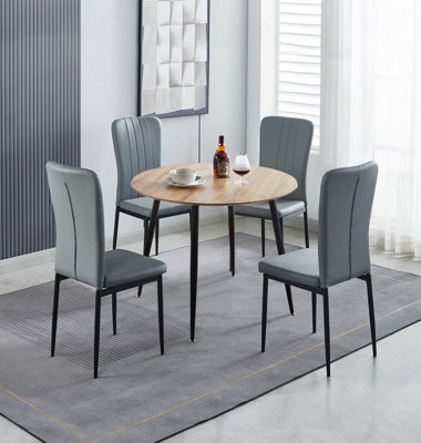 Hallowood Furniture Cullompton Small Round Dining Table 90Cm With 4 Faux Leather Grey Chairs - image 1