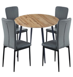 Hallowood Furniture Cullompton Small Round Dining Table 90Cm With 4 Faux Leather Grey Chairs - thumbnail 8